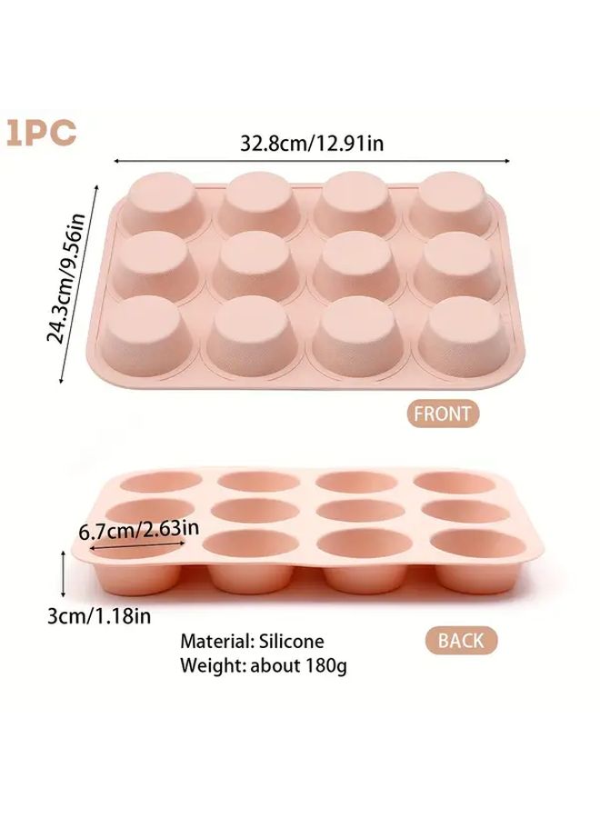 Grey Silicone Muffin Cupcake Baking Pan 12 Cavity Round Cake Mold - Image 3