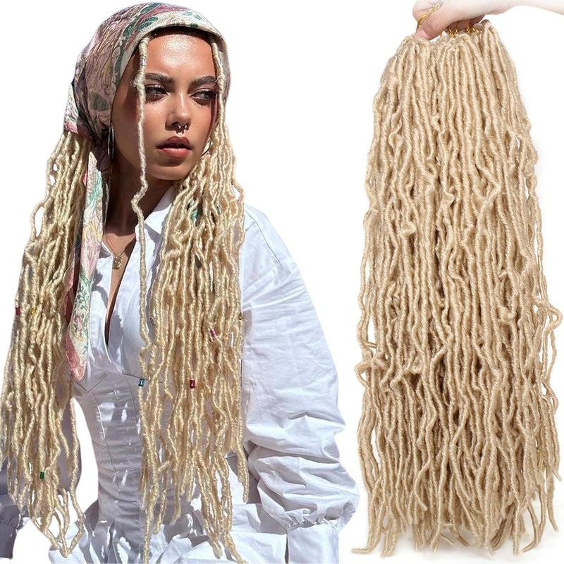 Leeven 18 Inch 2 Packs Blonde Synthetic Faux Locs Crochet Braids Hair 24 Roots Pre-looped Blonde Soft Locs Crochet Braiding Hair for Women Curly Wavy Goddess Locs Crochet Hair Extensions 613# - Image 1