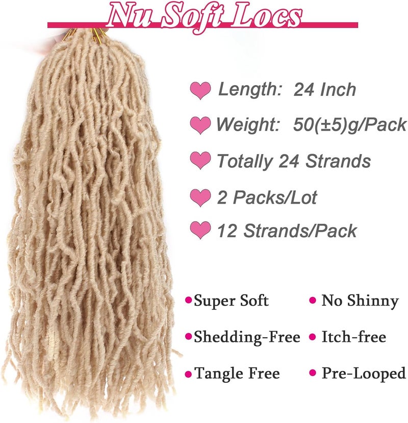 Leeven 18 Inch 2 Packs Blonde Synthetic Faux Locs Crochet Braids Hair 24 Roots Pre-looped Blonde Soft Locs Crochet Braiding Hair for Women Curly Wavy Goddess Locs Crochet Hair Extensions 613# - Image 2