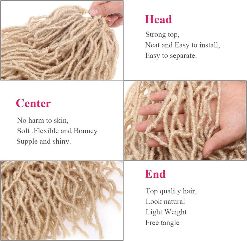 Leeven 18 Inch 2 Packs Blonde Synthetic Faux Locs Crochet Braids Hair 24 Roots Pre-looped Blonde Soft Locs Crochet Braiding Hair for Women Curly Wavy Goddess Locs Crochet Hair Extensions 613# - Image 3