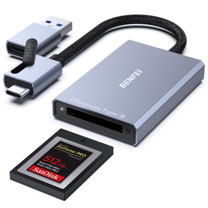 BENFEI CFexpress Type B Card Reader with USB 3.2 (Gen 2) 10Gbps, USB-C&USB-A 2-in-1 Type B CFexpress Adapter, Compatible with Windows/Mac/Linux/Android(Not for XQD Card) - Image 1