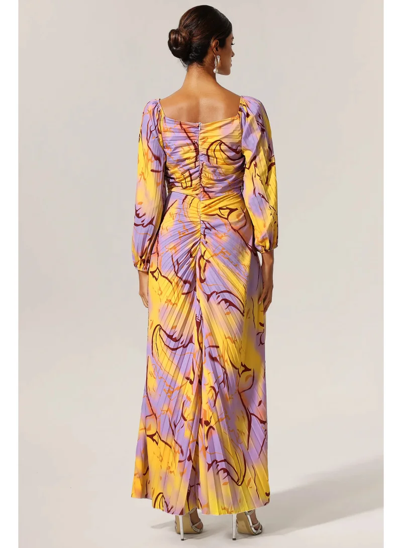 Bella Barnett  Quanha Diamond Printed Long Sleeves Slit Maxi Dress for Women | Best Price UAE