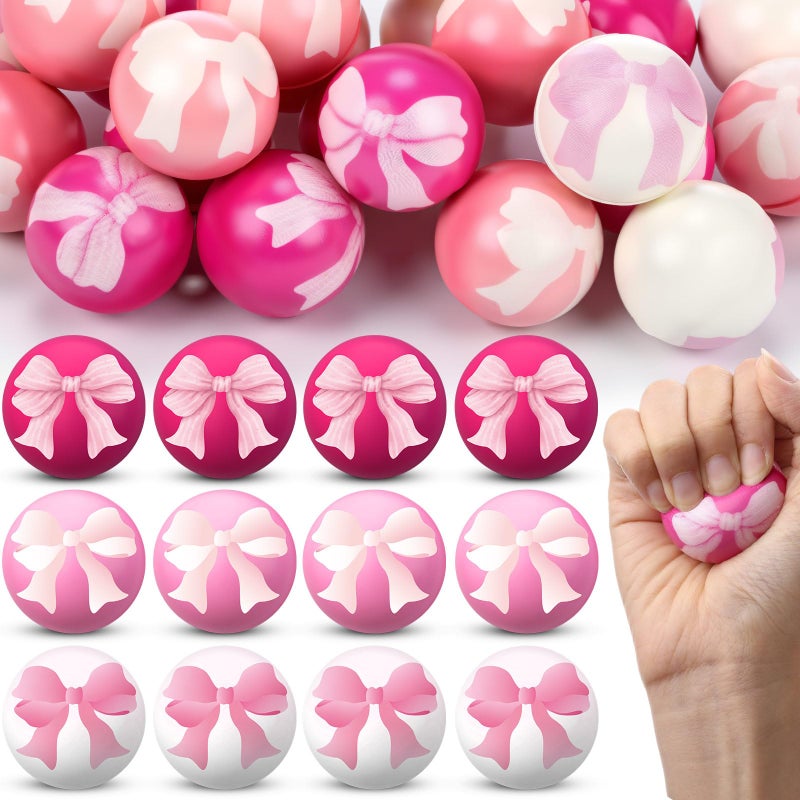 Arrowbash 24 Pcs Pink Bow Stress Ball Gift Squeeze Stress Relief Balls Mini Foam Stressed Ball Coquette Bow Sensory Relief Toys for Coworker Employee Appreciation Bag Stuffer 157 Inch - Image 3