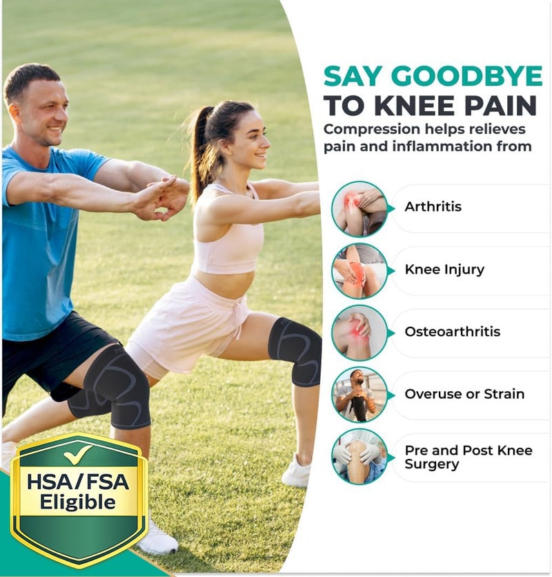 Modvel 2 Pack Knee Brace for Women & Men - Workout Knees Compression Sleeve for Knee Pain Relief Joint Support for ACL, Arthritis, Meniscus Tear Knees Brace for Sports, Rodilleras para Gym Fitness - Image 2