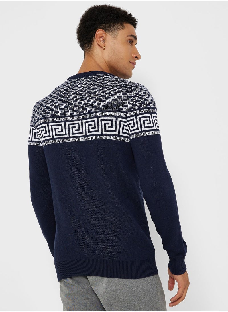 Seventy Five - Jacquard Crew Neck Sweater - Image 1