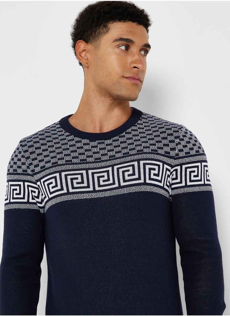 Seventy Five - Jacquard Crew Neck Sweater - Image 1