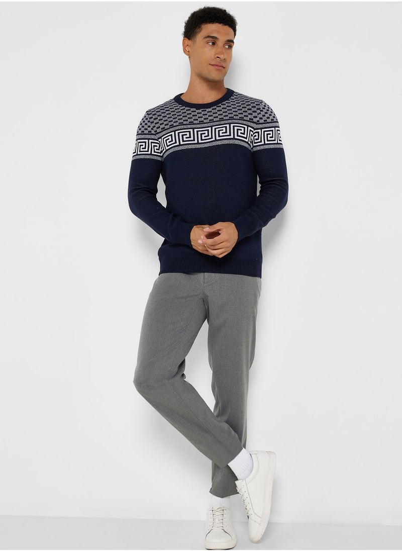 Seventy Five - Jacquard Crew Neck Sweater - Image 1