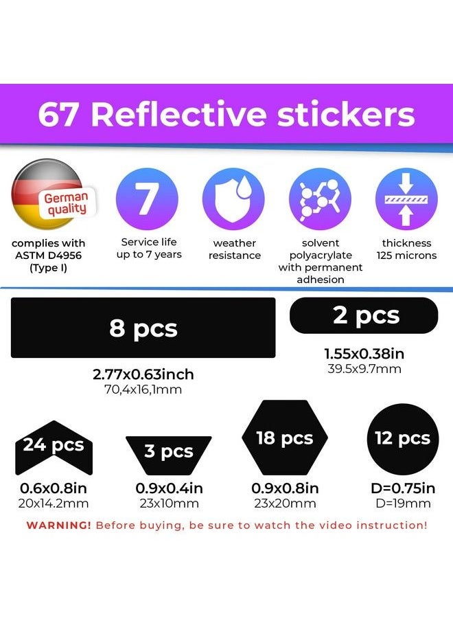 Loom - Reflective Stickers Kit (67Pcs Blackv2); Selfadhesive Bike Decals For Nighttime Safety ; Reflective Sticker For Helmet Motorcycle Bicycle Car & Stroller ; Waterproof Visibility Stickers - Image 1