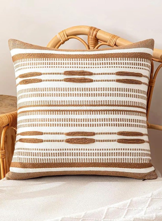 The Manatees The Manatees Decorative Throw Pillow Cover – Boho Moroccan Style, Handwoven Cotton Thread Cushion Case with Textured Design, and Stylish Décor Accent, 45x45 cm, Brown 