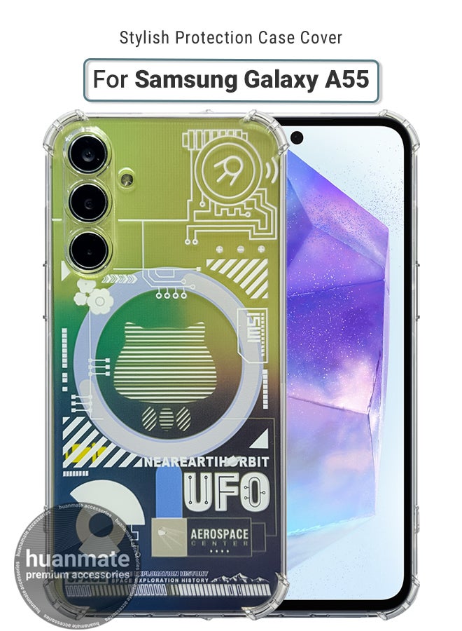 هووانميت حافظة لهاتف سامسونج جالكسي ايه 55 شفافة - مقاوم للصدمات ومتين وفتحات دقيقة - حماية من الخدوش والغبار والتلطيخ - غطاء خلفي من السيليكون الشفاف لهاتف سامسونج جالكسي ايه 55 - Image 1