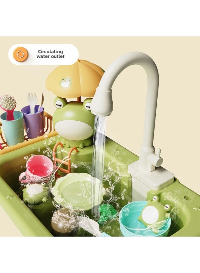 Children's Dishwashing Table Play House Kitchen Toys Electric Wash Basin Vegetable Sink Simulation Dishwashing Toys-Color:【14-piece Pink】 Electric Dishwasher Sink-Specifications:Standard 【without Battery Accessories】】 - Image 4
