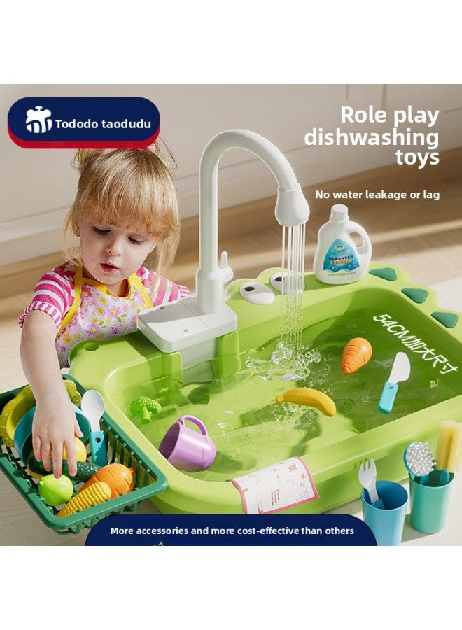 Children's Dishwashing Table Play House Kitchen Toys Electric Wash Basin Vegetable Sink Simulation Dishwashing Toys-Color:【14-piece Pink】 Electric Dishwasher Sink-Specifications:Standard 【without Battery Accessories】】 - Image 2