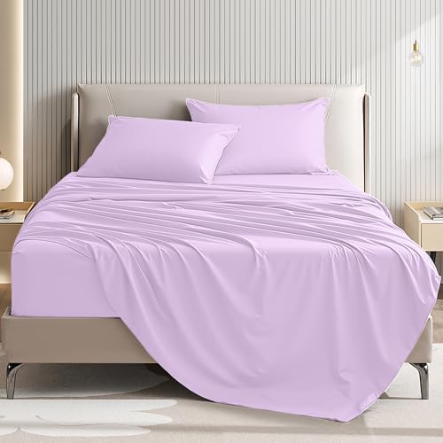 USXIBEI Queen Size 4 Piece Bed Sheet Set Ultra Imitation CottonPremium Breathable Cooling Sheets Hotel Luxury Bed Sheets Deep Pocket up to 15 Wrinkle Fade Stain Resistant Lavender Queen - Image 1
