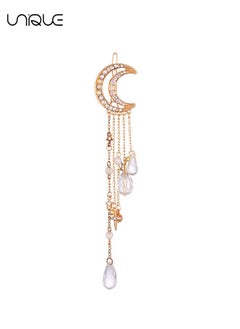 Unique Hairpins - Crescent Moon Star Crystal Pendant Hairpins - Tassel Rhinestone Hairpins - Fashionable and Simple - Gold  - Image 1