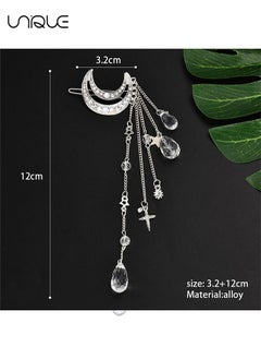 Unique Hairpins - Crescent Moon Star Crystal Pendant Hairpins - Tassel Rhinestone Hairpins - Fashionable and Simple - Gold  - Image 2