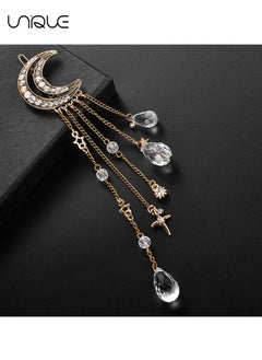 Unique Hairpins - Crescent Moon Star Crystal Pendant Hairpins - Tassel Rhinestone Hairpins - Fashionable and Simple - Gold  - Image 3