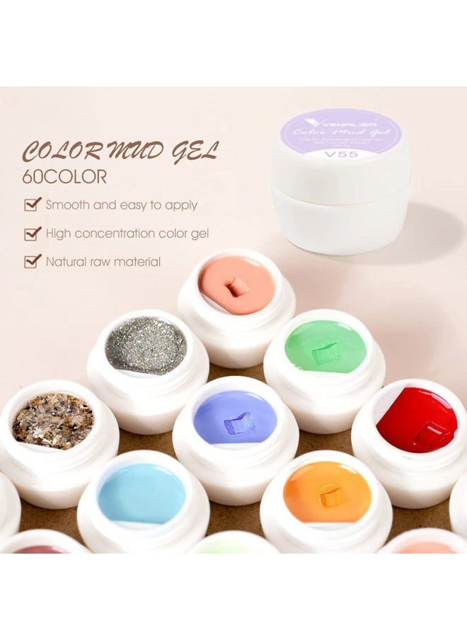 V VENALISA - VENALISA 60 Colors Mud Gel Paint Nail Kit with Color Card Painting Drawing Nail Brush,Gel Nail Polish for Nails Art Whole Set Starter Manicure Nail Art Design Salon DIY at Home - Image 1