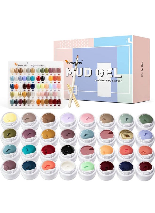 V VENALISA - VENALISA 60 Colors Mud Gel Paint Nail Kit with Color Card Painting Drawing Nail Brush,Gel Nail Polish for Nails Art Whole Set Starter Manicure Nail Art Design Salon DIY at Home - Image 1