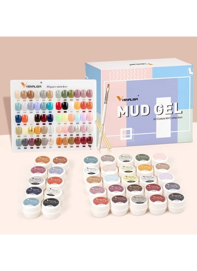 V VENALISA - VENALISA 60 Colors Mud Gel Paint Nail Kit with Color Card Painting Drawing Nail Brush,Gel Nail Polish for Nails Art Whole Set Starter Manicure Nail Art Design Salon DIY at Home - Image 1
