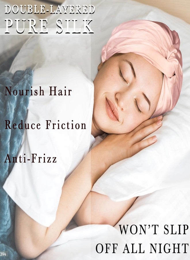 Simnice 100% Mulberry Silk Bonnet for Women - Silk Hair Bonnet with Elastic for Long Curly Hair, Double Layered Sleep Caps for Women, Light Pink - Image 4