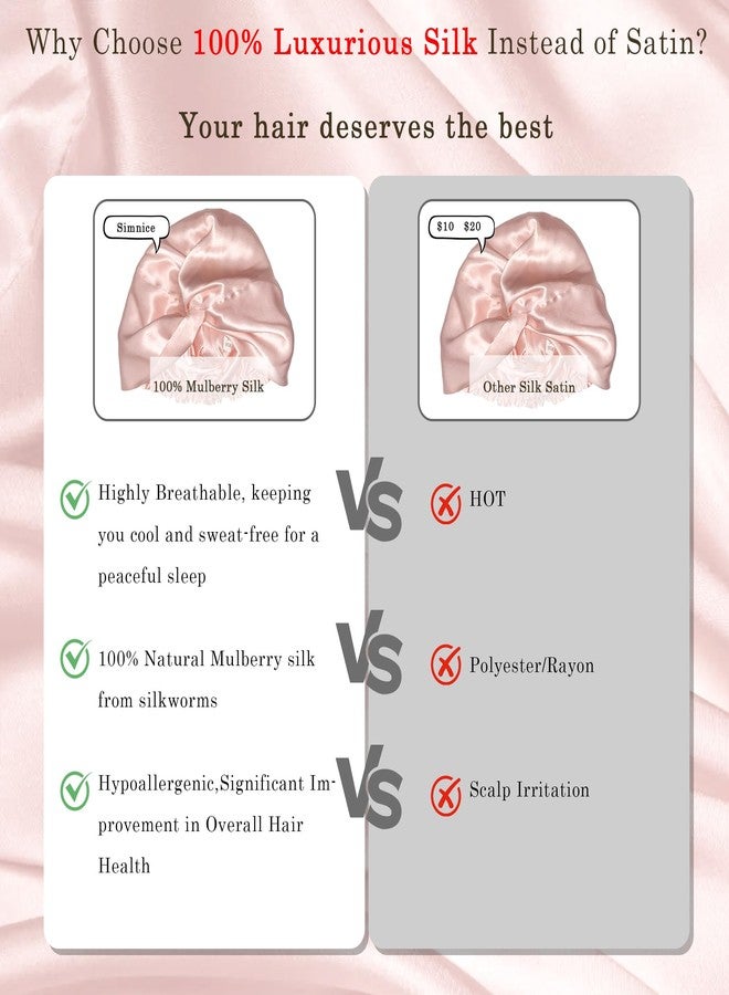 Simnice 100% Mulberry Silk Bonnet for Women - Silk Hair Bonnet with Elastic for Long Curly Hair, Double Layered Sleep Caps for Women, Light Pink - Image 2