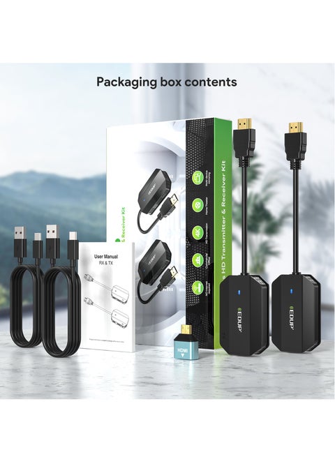 Wireless HDMI Transmitter and Receiver, Plug & Play, Wireless HDMI Extender Kit, Support 5GHz for Streaming Media Video/Audio/File for Laptop/PC/Camera/Phone to Monitor/Projector/HDTV