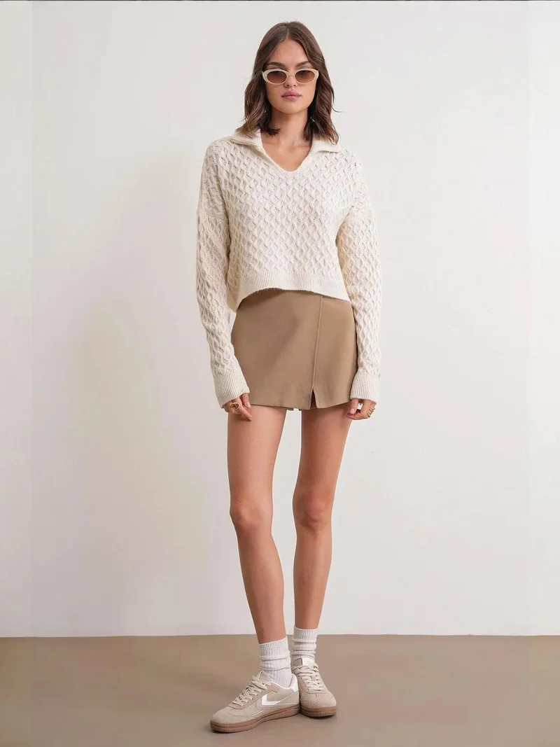 ميكسراي كنزة قصيرة مريحة بياقة قميص