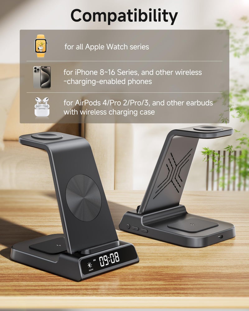 Phelinta Wireless Charger for iPhone 17, 3 in 1 Charging Station for Apple Watch Watch 11/10/9/8/7/6/5, Ultra 3/SE 3, for iPhone 17/16/15/14/13/12/11/X Series, for Air Pods Pro 3/4/Pro 2 (No Adapter) - Image 3