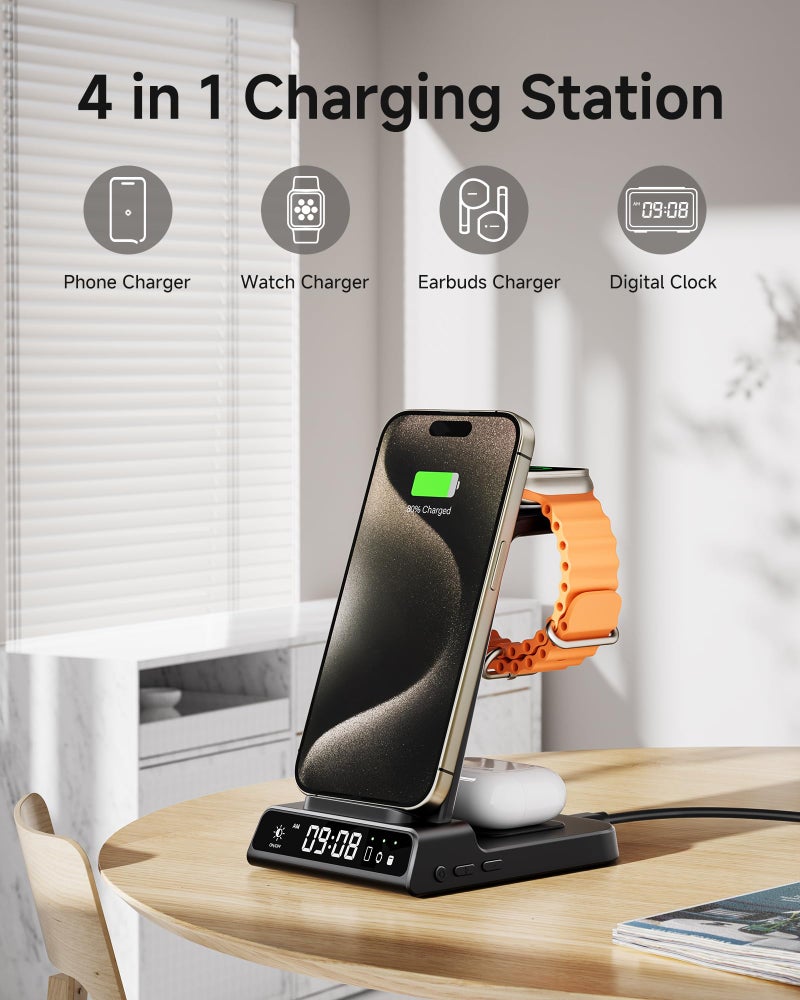 Phelinta Wireless Charger for iPhone 17, 3 in 1 Charging Station for Apple Watch Watch 11/10/9/8/7/6/5, Ultra 3/SE 3, for iPhone 17/16/15/14/13/12/11/X Series, for Air Pods Pro 3/4/Pro 2 (No Adapter) - Image 2