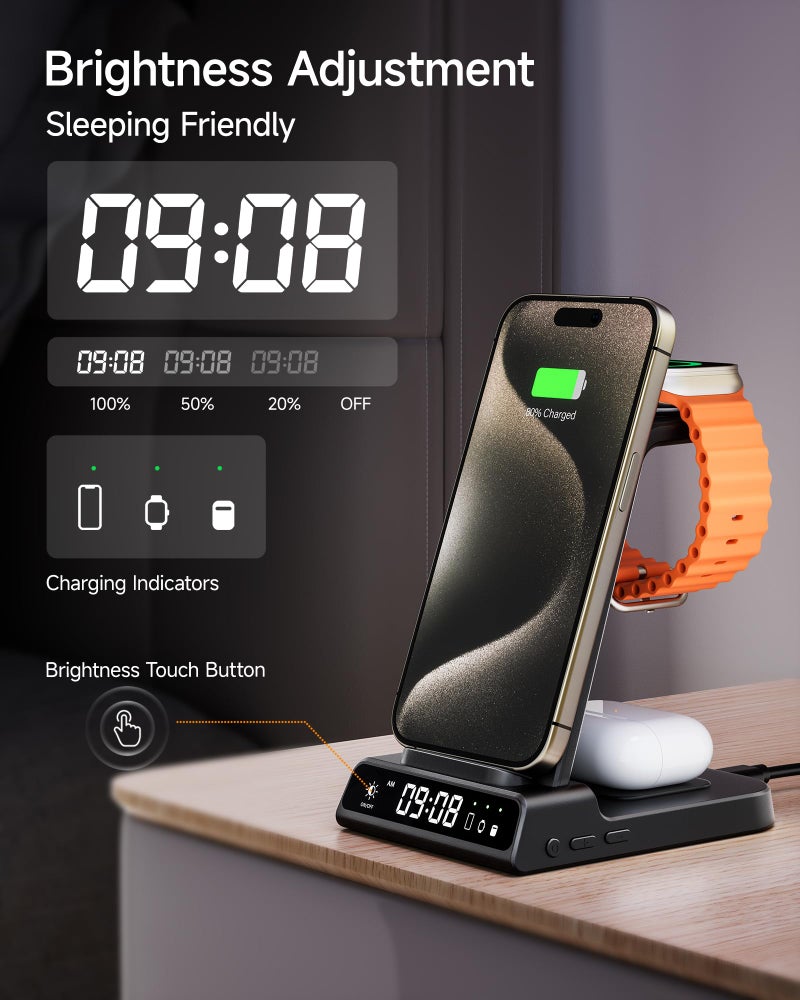 Phelinta Wireless Charger for iPhone 17, 3 in 1 Charging Station for Apple Watch Watch 11/10/9/8/7/6/5, Ultra 3/SE 3, for iPhone 17/16/15/14/13/12/11/X Series, for Air Pods Pro 3/4/Pro 2 (No Adapter) - Image 4