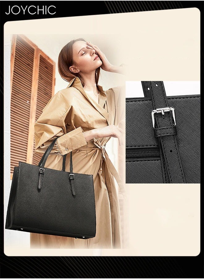 Joychic Women Lightweight Large Capacity Laptop Bag Leather Work Computer Tote Waterproof Briefcase 15.6 Inch Netbook Business Office Shoulder Messenger Bag Black  - Image 2