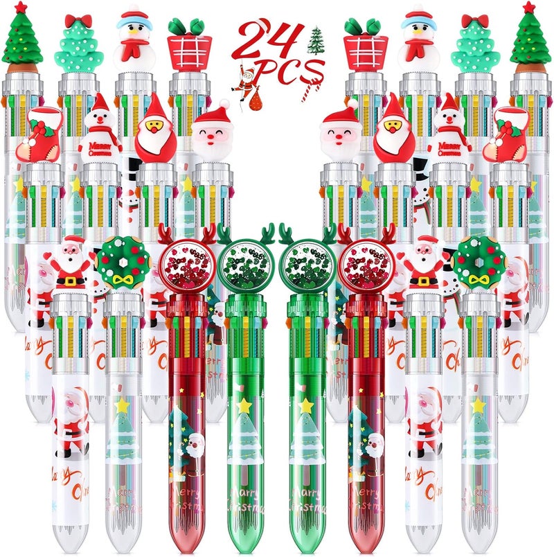 Woanger Woanger 24 Pcs Christmas Ballpoint Pens Bulk 10 in 1 Mechanical Pencils Operation Christmas Classroom Gifts 05mm Snowman Santa Tree Retractable Ink Writing Pens for Party Favors Office Supplies  - Image 1