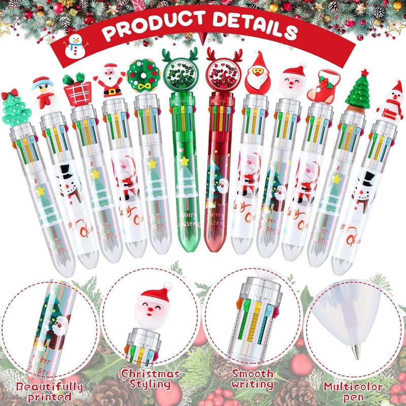 Woanger Woanger 24 Pcs Christmas Ballpoint Pens Bulk 10 in 1 Mechanical Pencils Operation Christmas Classroom Gifts 05mm Snowman Santa Tree Retractable Ink Writing Pens for Party Favors Office Supplies  - Image 3