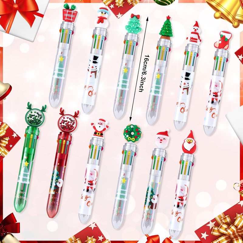 Woanger Woanger 24 Pcs Christmas Ballpoint Pens Bulk 10 in 1 Mechanical Pencils Operation Christmas Classroom Gifts 05mm Snowman Santa Tree Retractable Ink Writing Pens for Party Favors Office Supplies  - Image 2