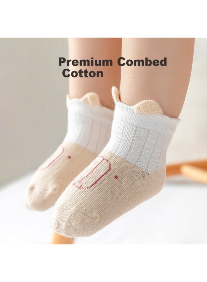 Lovebox Aibaoshi Baby Socks Spring Autumn Winter Newborn Mid-calf Socks Infant Cotton Socks Children's Socks Blue Bear Pattern 3 Pairs Size S B1546 - Image 3