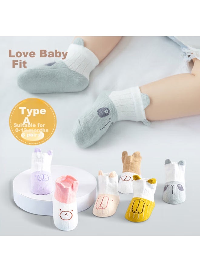 Lovebox Aibaoshi Baby Socks Spring Autumn Winter Newborn Mid-calf Socks Infant Cotton Socks Children's Socks Blue Bear Pattern 3 Pairs Size S B1546 - Image 1