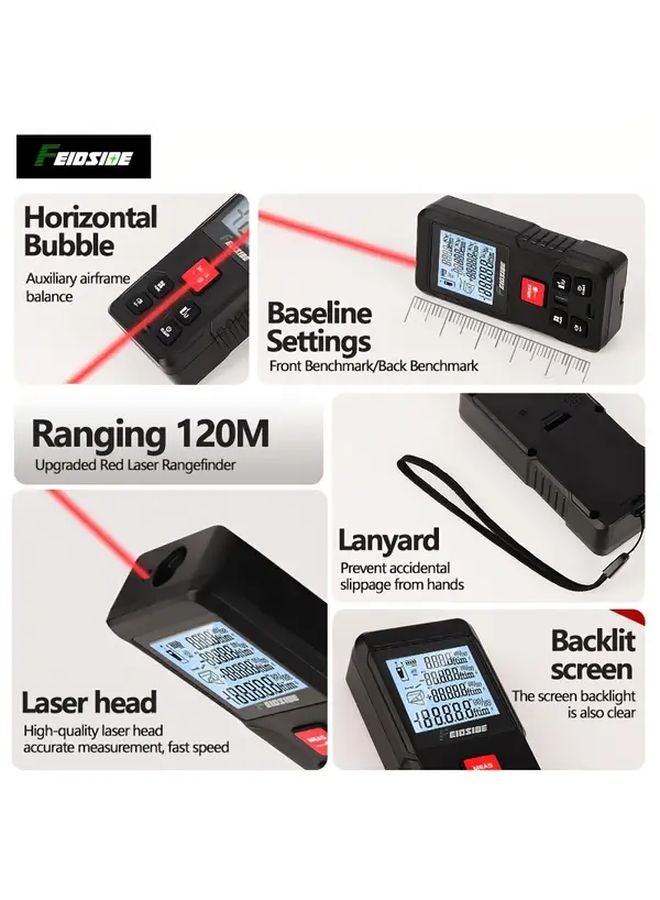 FEIDISIDE 120M Laser Measure Tool With Horizontal Bubble Levels Backlit LCD Pythagorean Mode - Image 5