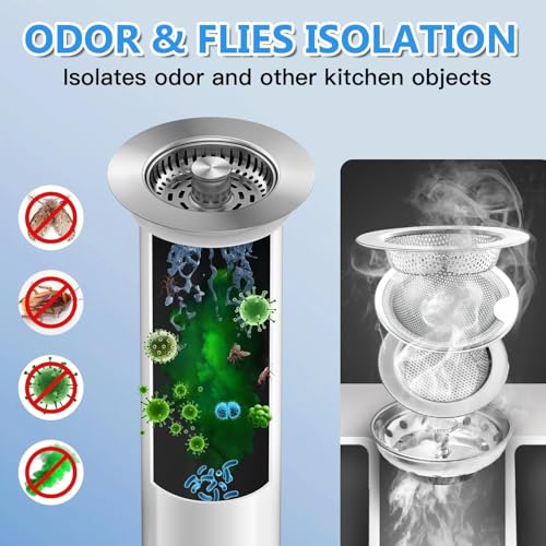 KEYOZA Upgraded 3in1 Kitchen Sink Drain Strainer & Sink Stopper, Stainless Steel Kitchen Drain Plug & Sink Installation Parts with Anti-Clogging Basket, Fit US Standard 3-1/2'' Sink Drain Hole - Image 3