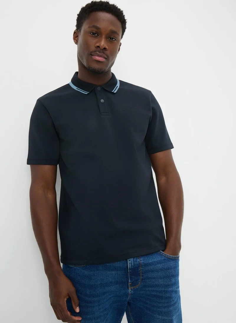 Matalan Navy Tipped Polo Shirt