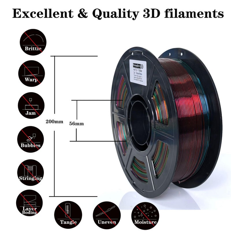 Stronghero3D PETG 3D Printer Filament 1.75mm,Multi Color,Translucent Rainbow,1kg(2.2lbs) Accuracy +/-0.05mm for ender3 Cr10 - Image 4