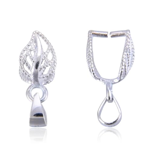 Adabele 2pcs Adabele Authentic 925 Sterling Silver Leaf-Shaped Pendant Clasp Pinch Bail 17mm Clip Connector Hypoallergenic for DIY Craft Jewelry Making SS125-1 - Image 1