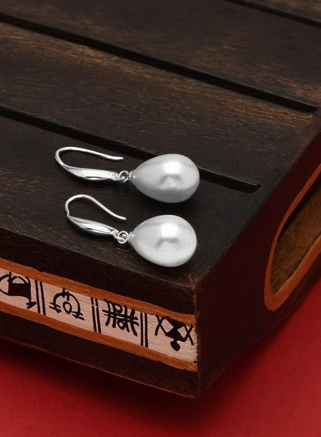Ami Silver Tone Contemporary Pearl Drop Earring For Women-ZPFK20870 - Image 2