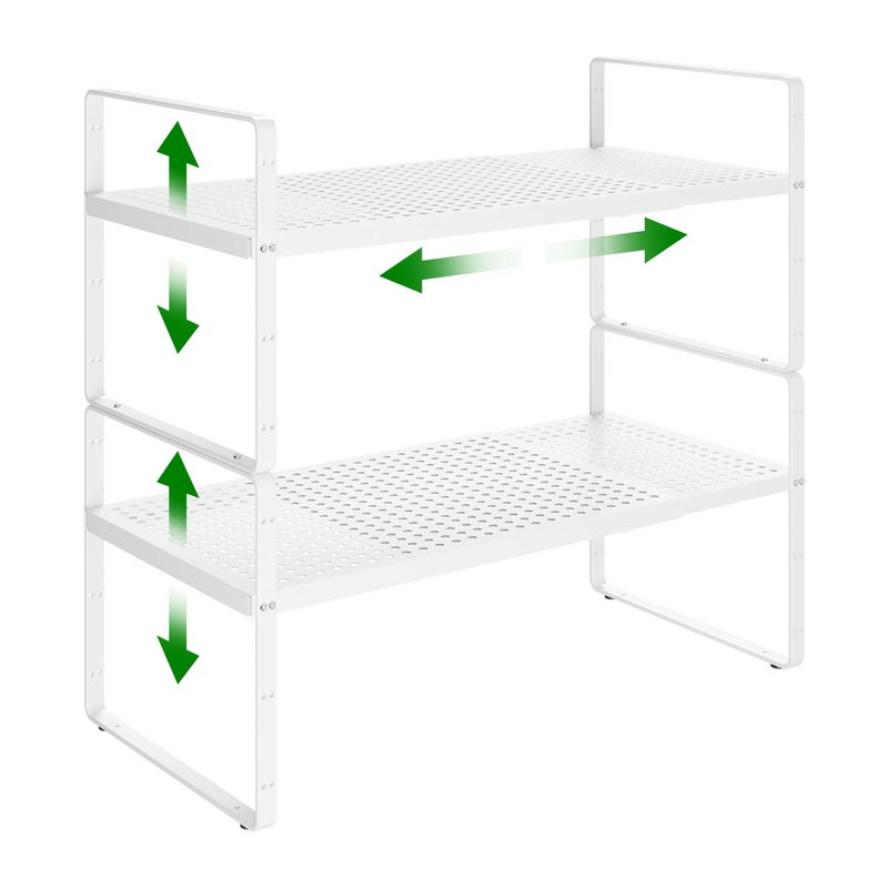 LOCVCDA Expandable Kitchen Cabinet Shelf Organizer Rack Heavy Duty Metal Spice Rack Stackable Kitchen Counter Storage Shelf for Cabinet Pantry Bathroom White 16527 L x 8 W x 96 H  2Pack