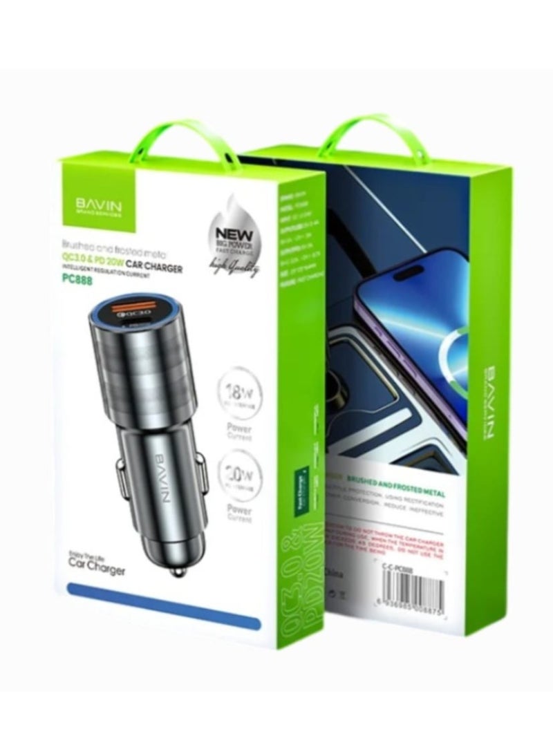 Bavin PC888 Car Charger With 18W USB Port And 20W Type-C Port Supports Fast Charging - Image 1