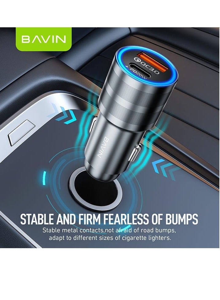Bavin PC888 Car Charger With 18W USB Port And 20W Type-C Port Supports Fast Charging - Image 2