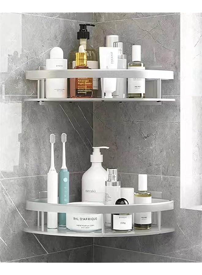 راكسوم علبة دش الزاوية، أرفف دش الحمام 2 حزمة، منظم رف الدش اللاصق، منظم رف الدش بدون حفر، رف تخزين رف مقاوم للصدأ مثبت على الحائط لمطبخ الحمام - Image 1