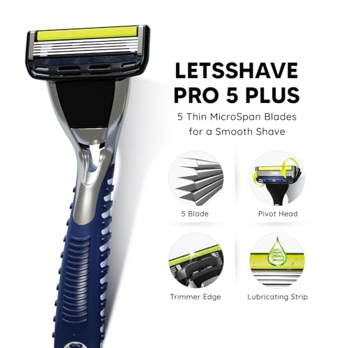 LetsShave Pro 5 Shaving Value Set for Men With 4 Blades & 1 Handle + Cap, World's First Curved Blade Razor, Face & Head Shaving Kit - Image 2