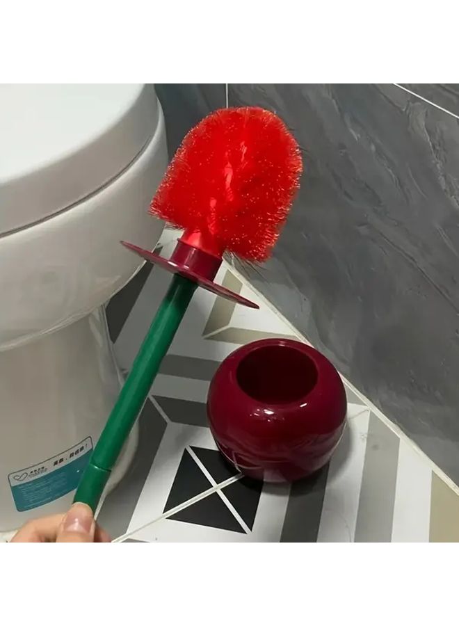 فرشاة المرحاض الحمراء المبتكرة على شكل كرز، فرشاة مرحاض إبداعية مع الحامل - Image 5