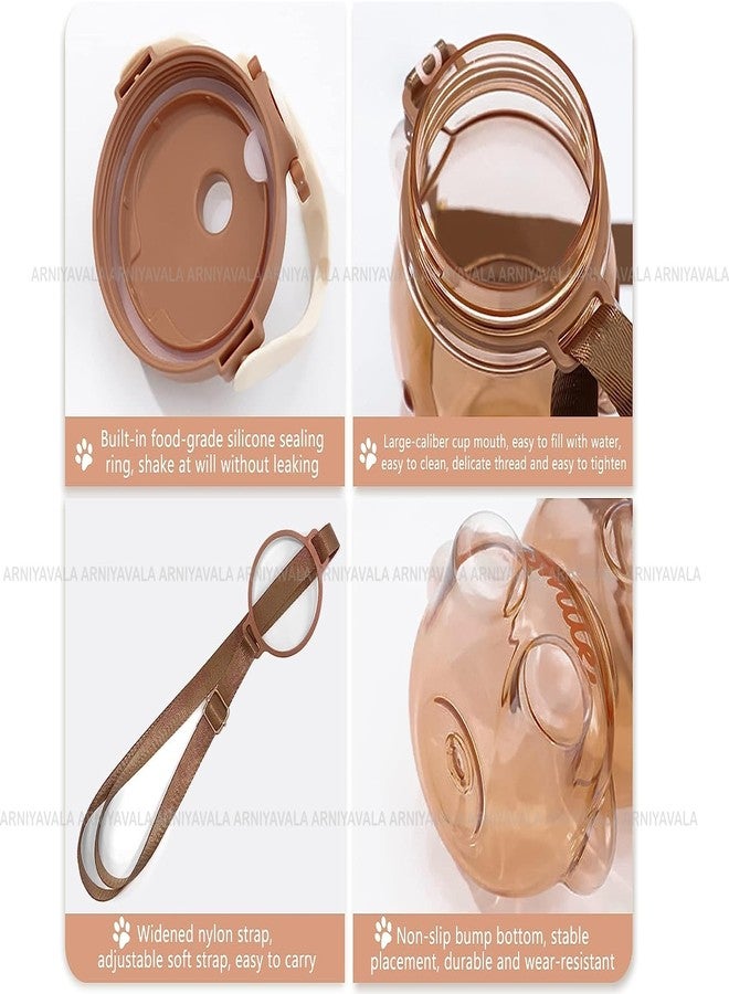 ARNIYAVALA Bear Straw Bottle,Portable Large Capacity 1 LTR Bear Water Bottles with Strap and Straw,Cute Bear Shaped Water Bottle Adjustable Removable Strap for Girls School Outdoor Travel (Brown) - Image 2