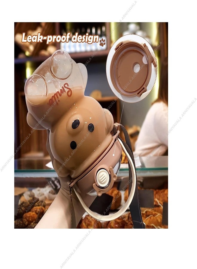 ARNIYAVALA Bear Straw Bottle,Portable Large Capacity 1 LTR Bear Water Bottles with Strap and Straw,Cute Bear Shaped Water Bottle Adjustable Removable Strap for Girls School Outdoor Travel (Brown) - Image 4